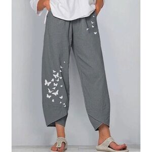 COPY - Gray & White Butterfly Wide-Leg Pants